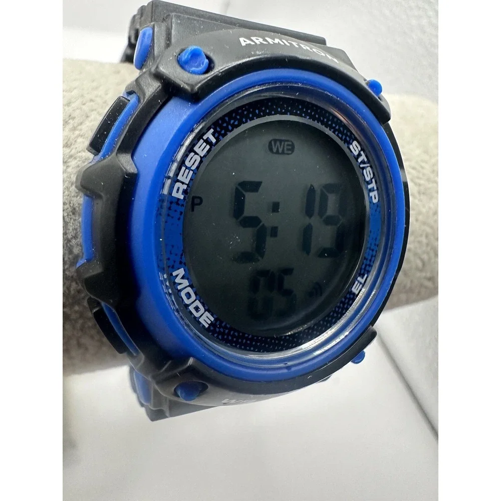 Armitron Mens Pro Sport Watch 45/7101 Blue Bezel Black Resin Band‎ Easy Read X